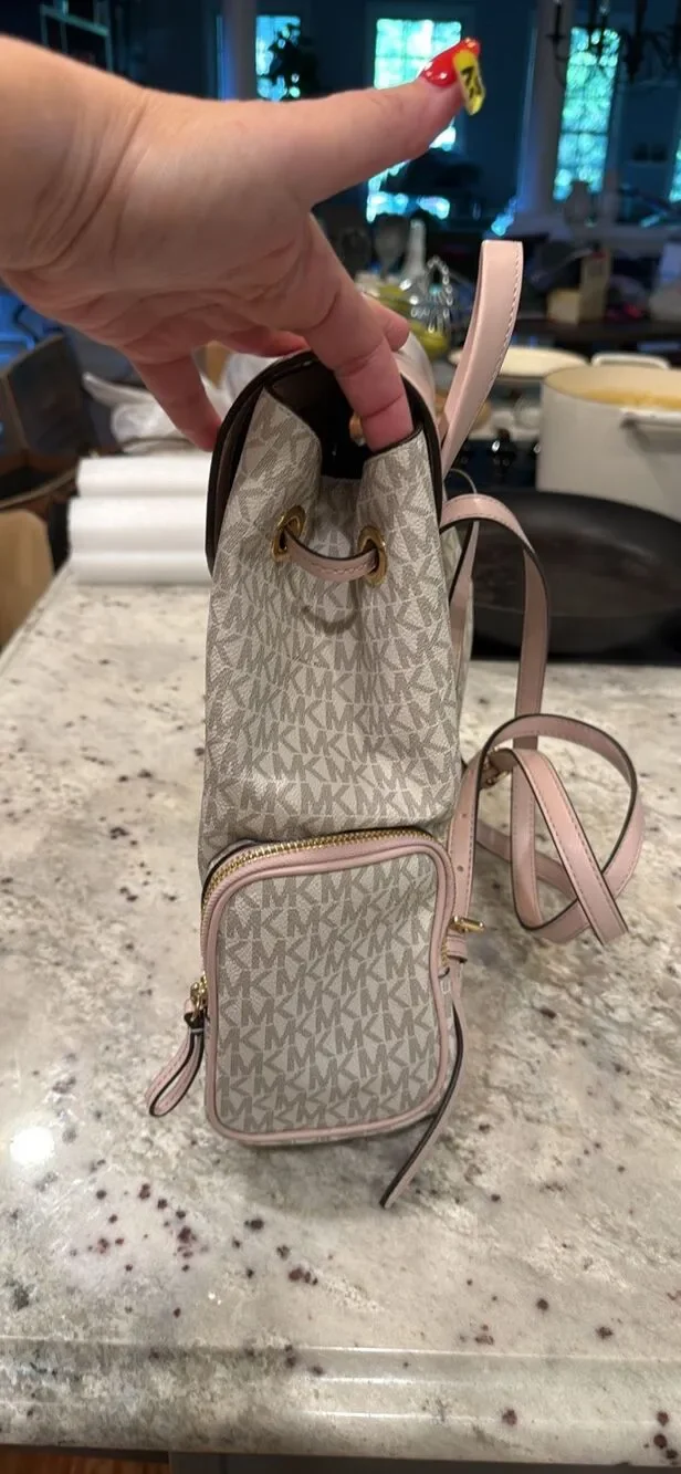 Michael Kors Jet Set Large Signature PVC Chain Backpack Blush & Cream NWOT MSR $